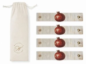 Picture of Faux Leather Napkin Rings Painted Pomegranate Design Beige Gold Accent 4 Pack